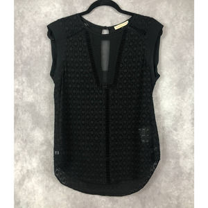 Rebecca Taylor Geo Dot Clip Chiffon Blouse Sheer Black Tunic Top Size 2‎